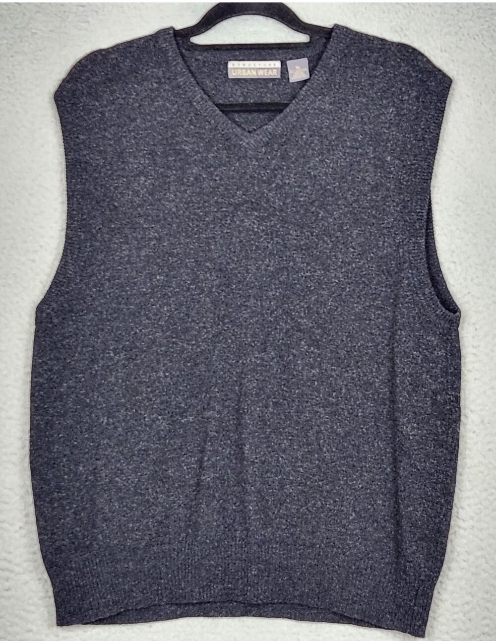 VINTAGE STRUCTURE STREETWEAR Vest Mens XL Gray Lambs Wool Preppy Academia Y2K